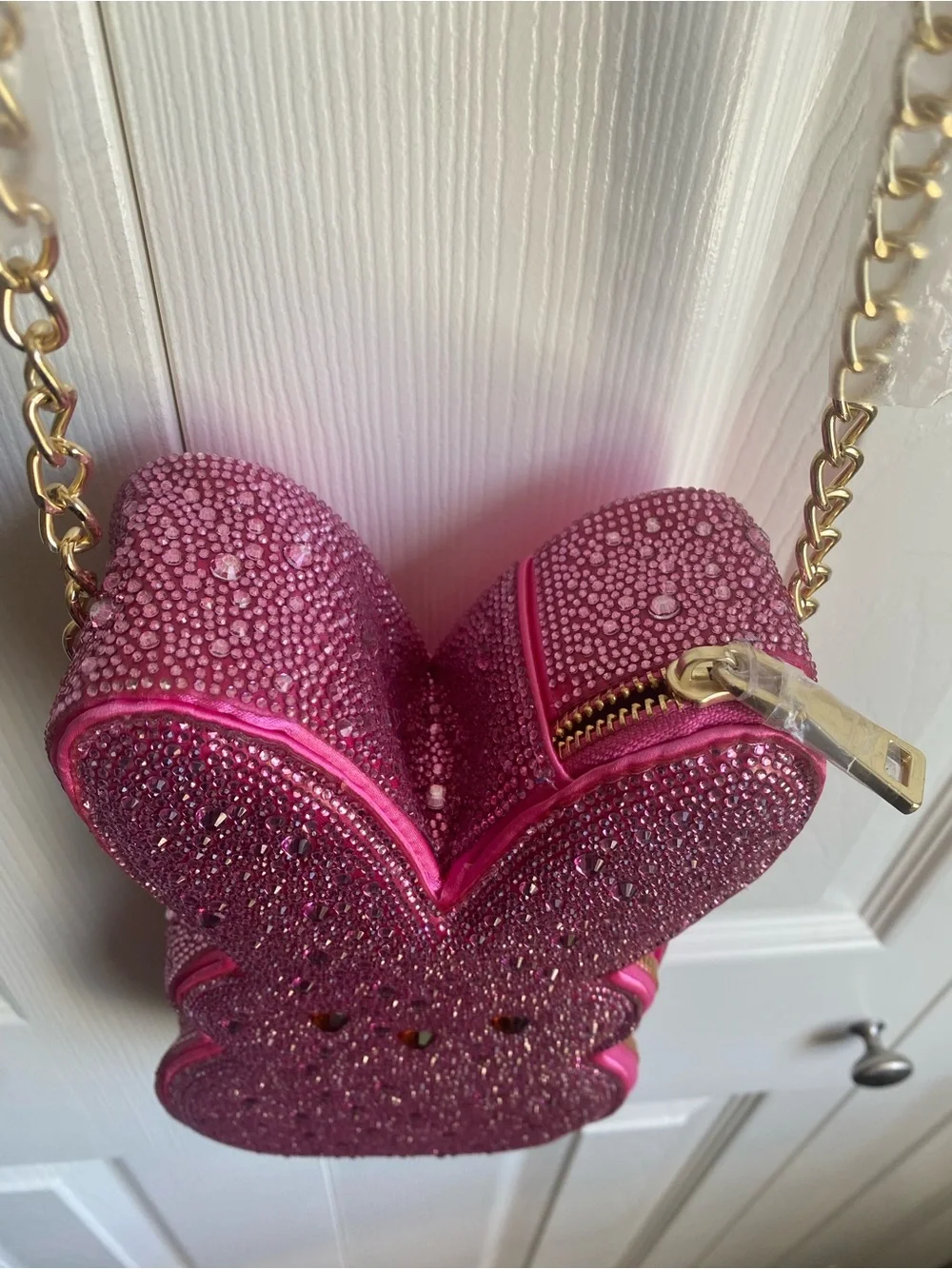 NEW Betsey Johnson Rhinestone Peeps Pink Bunny Crystal Crossbody Bag - Picture 8 of 11